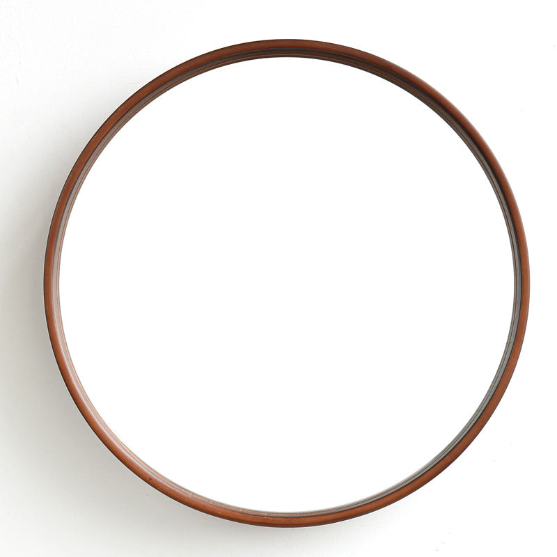 Runder Holz-Wandspiegel in Walnuss-Optik