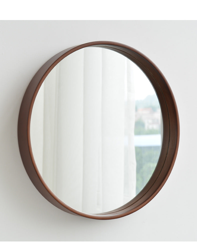 Runder Holz-Wandspiegel in Walnuss-Optik
